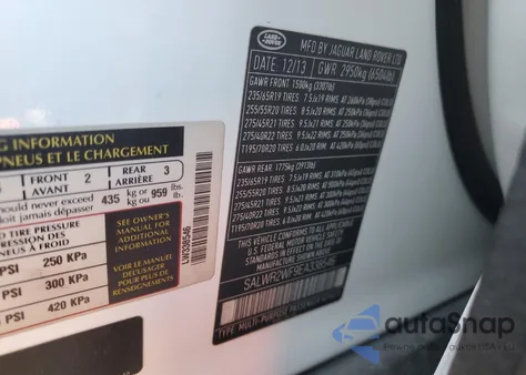 2014 Land Rover Range Rover Sport Hse из США, поврежденный, VIN SALWR2WF9EA338546